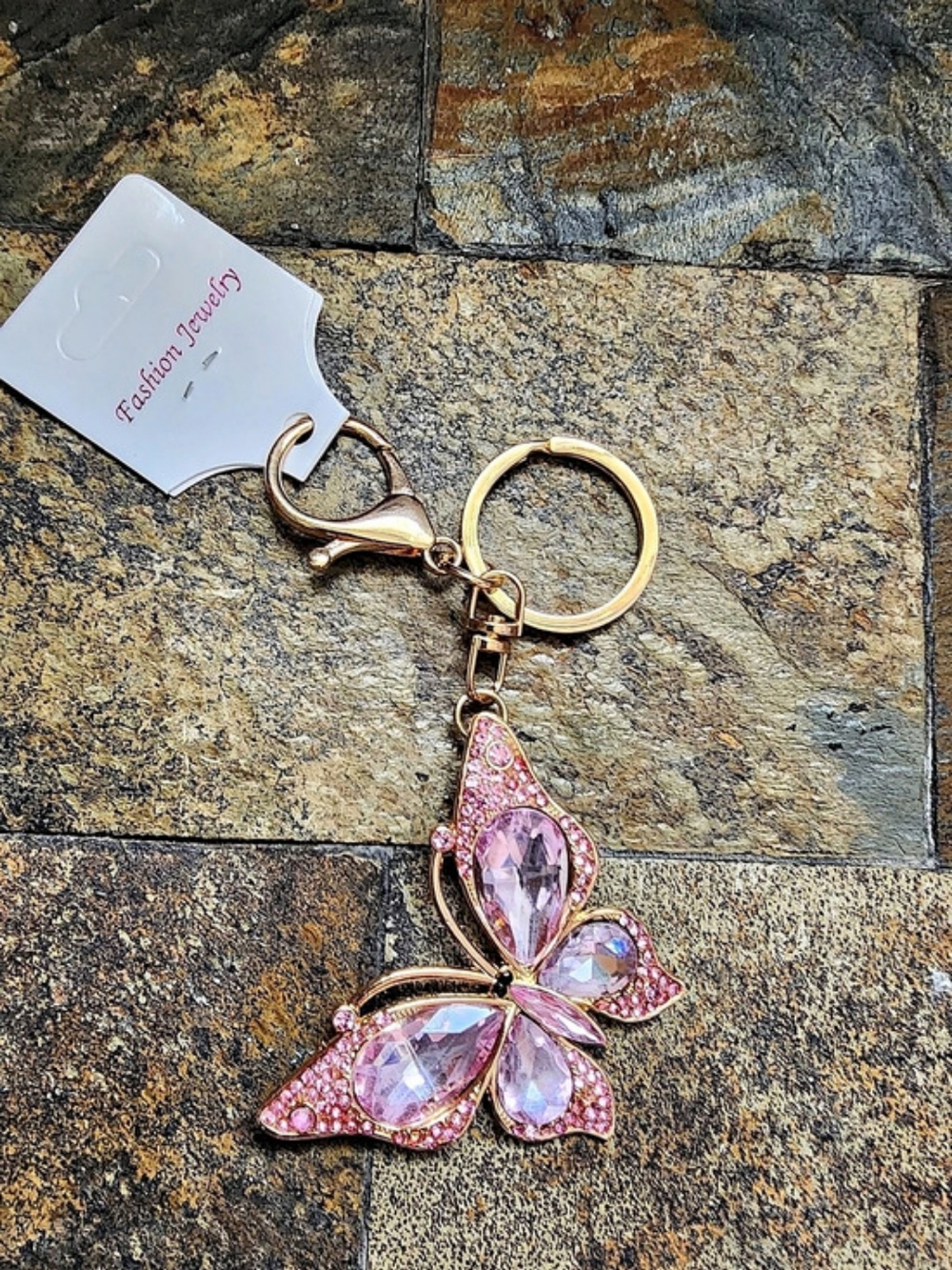 Fashion Jewelry Butterfly Keychain in Pink & Gold NWT